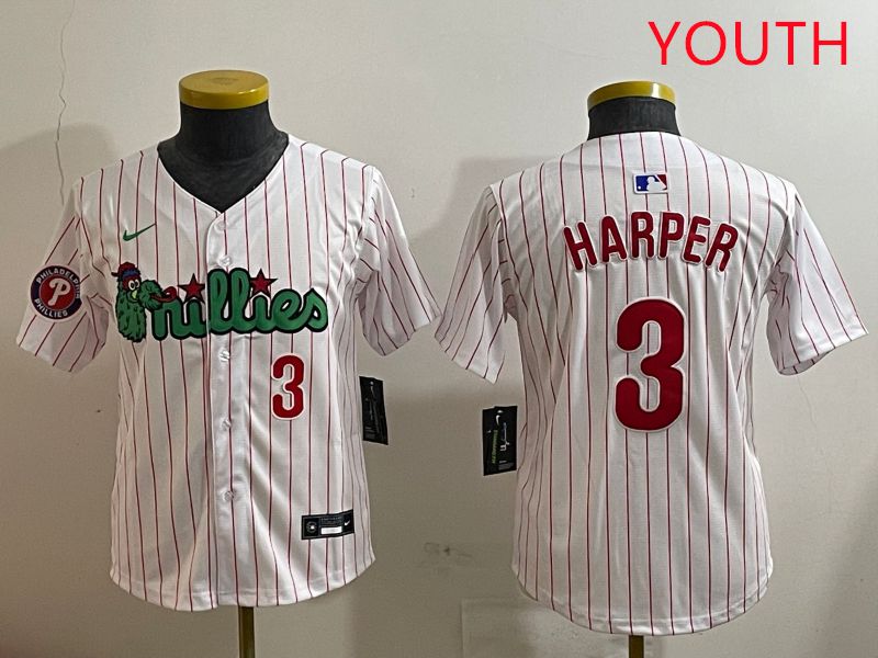 Youth Philadelphia Phillies #3 Harper White three generations Joint Name Nike 2025 MLB Jersey style 6->youth mlb jersey->Youth Jersey